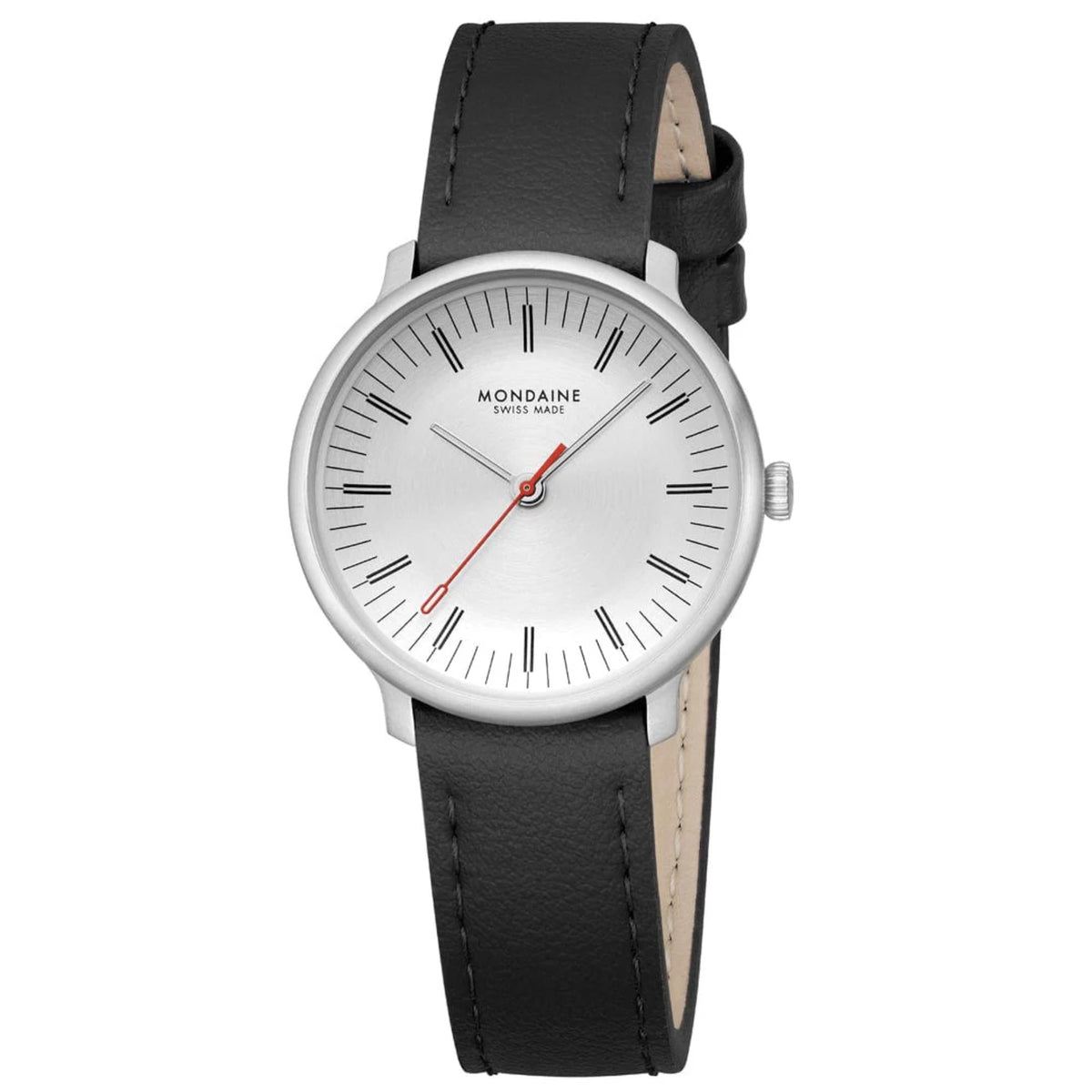 Mondaine Doppio MLE.33110.LBV black leather strap detail