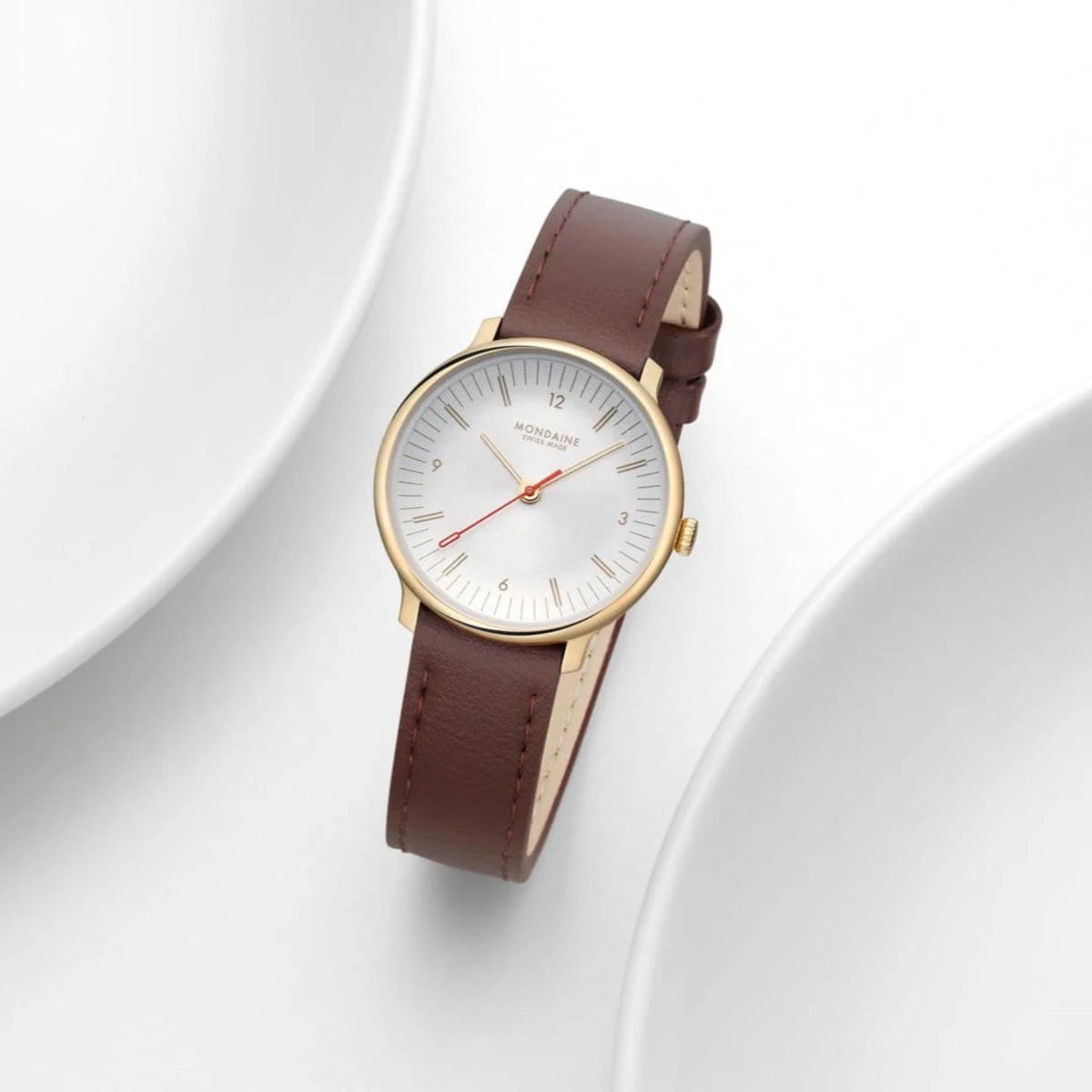 Mondaine Doppio MLE.33110.LGV off-white dial angled front view