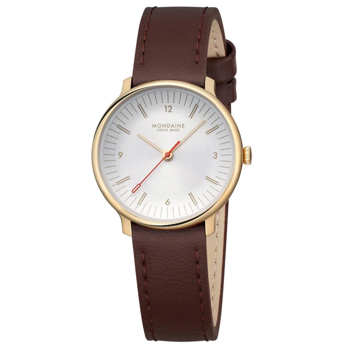 Mondaine Doppio MLE.33110.LGV off-white dial three-quarter front view