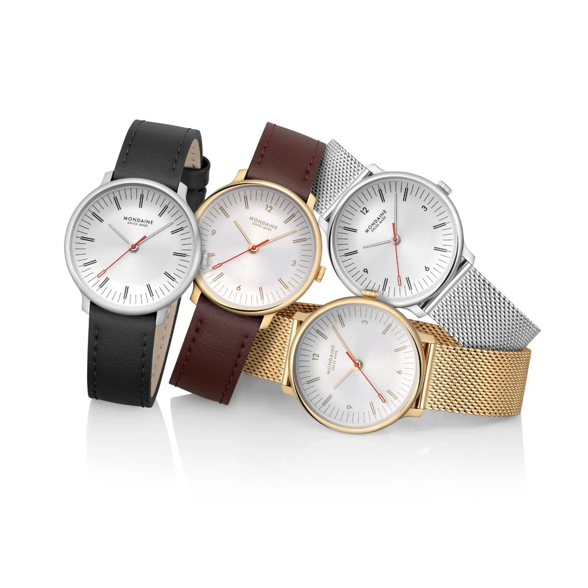 Mondaine Doppio MLE.33111.SM quartz off-white dial, leather and gold mesh strap watches