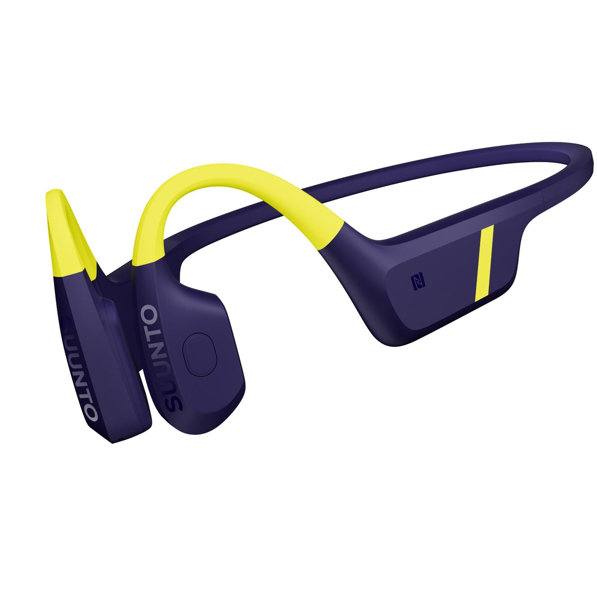 Suunto Aqua SS051108000 lime blue sports open-ear wireless headphones side perspective featuring flexible neckband and ear hooks