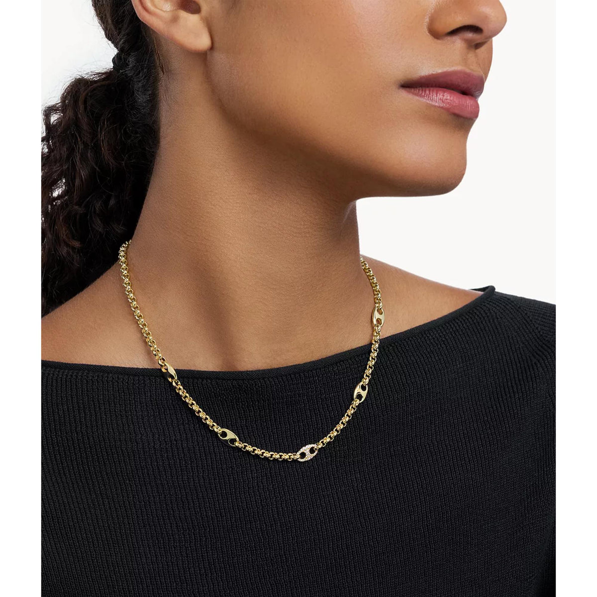 Emporio Armani gold-tone brass station necklace on model
