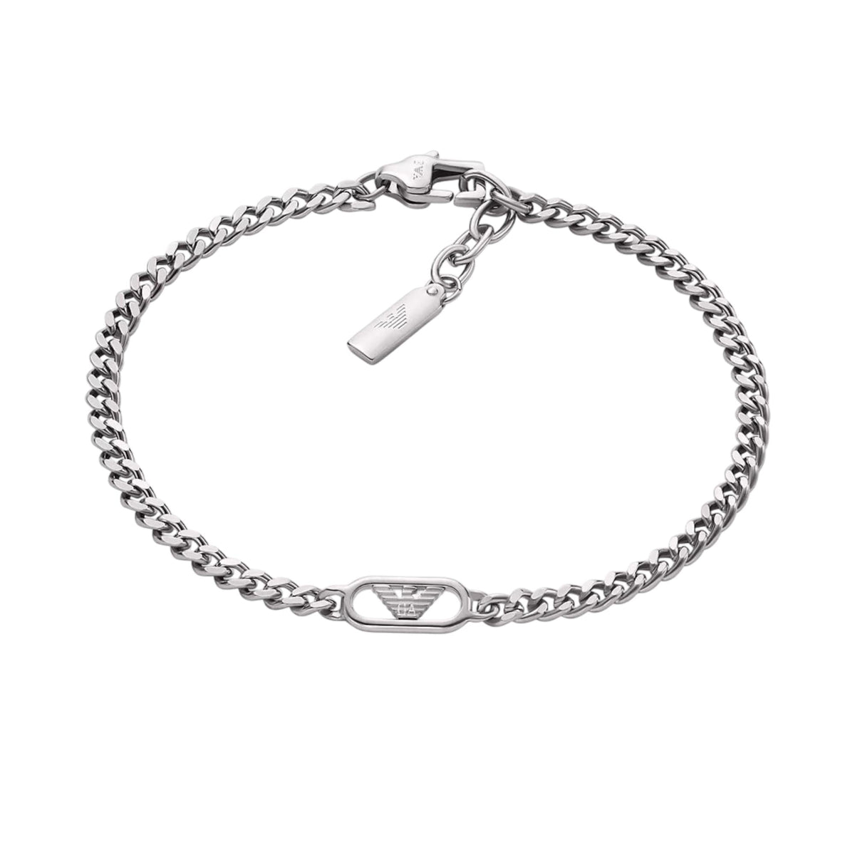 Emporio Armani mens stainless steel curb chain bracelet EGS3247040 with central eagle logo link