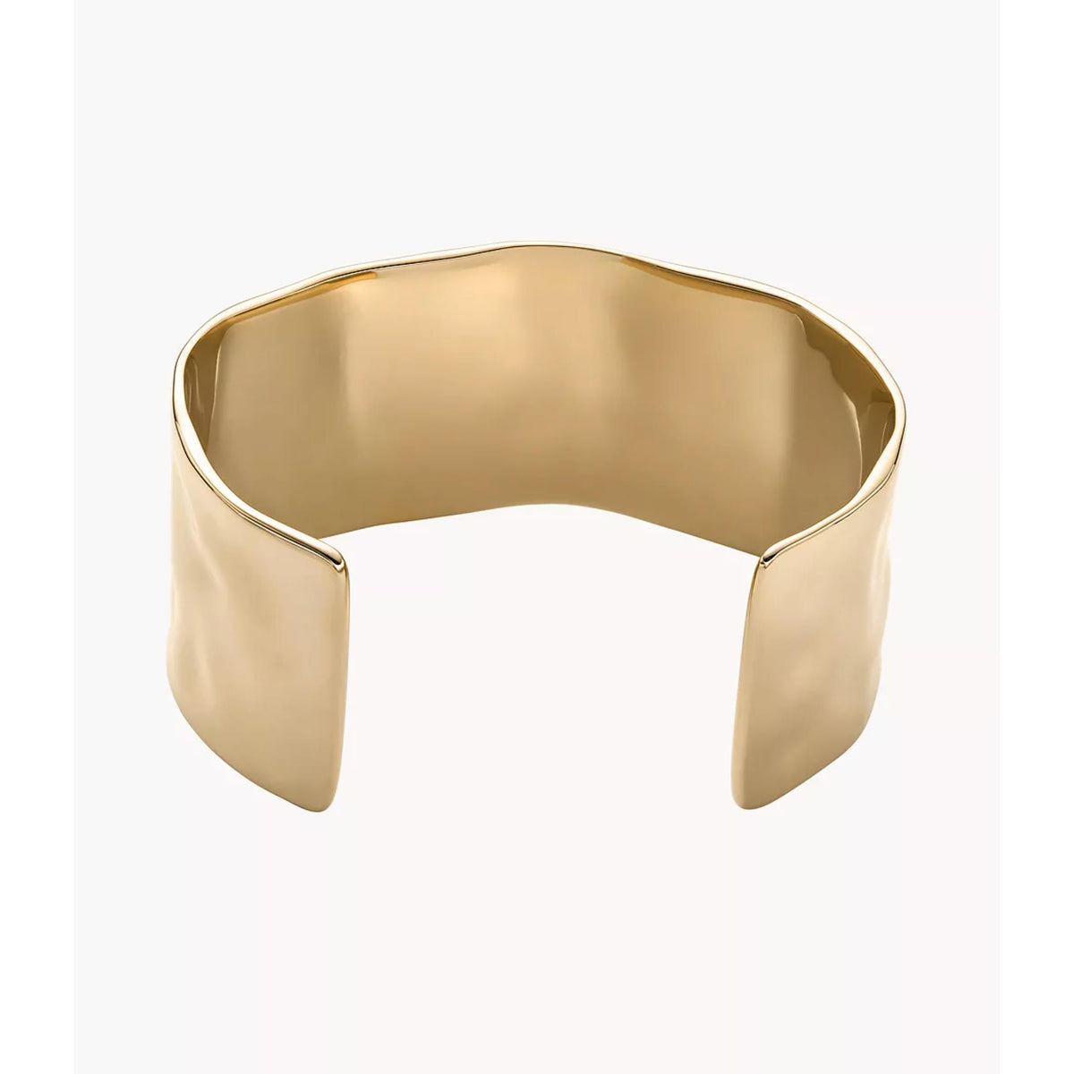 Gold-tone cuff bracelet with open ends and reflective polished interior surface
