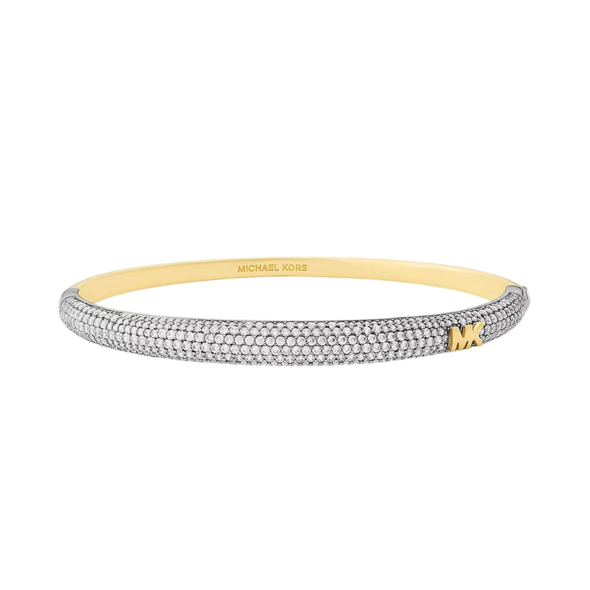 Michael Kors pavé bangle bracelet with crystal-studded silver-tone band and MK logo