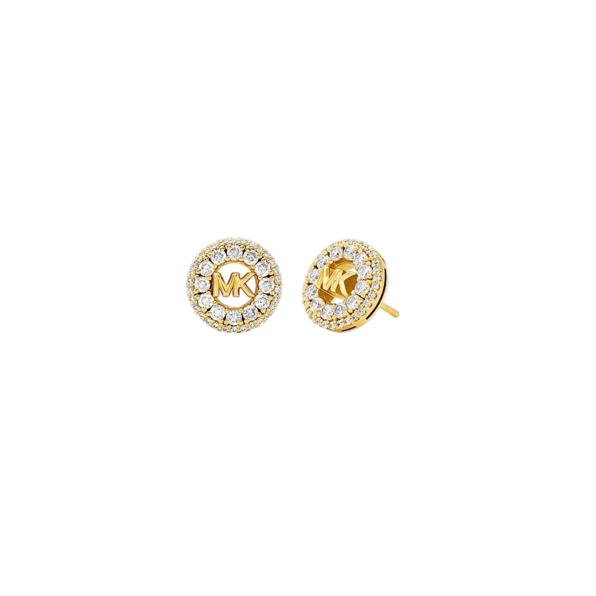 Michael Kors gold-plated pavé logo stud earrings with round crystal halo