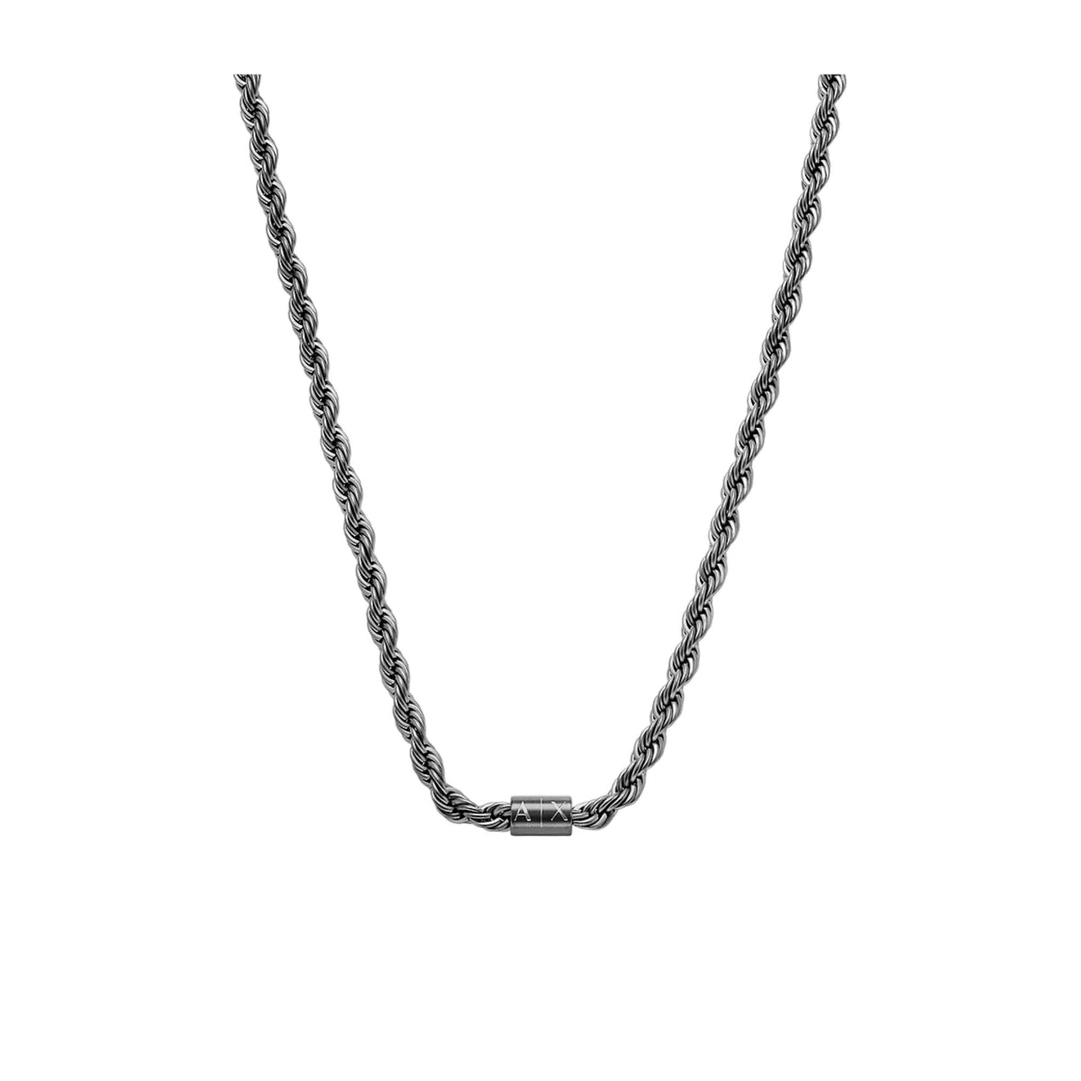 Gunmetal stainless steel chain necklace with centered rectangular ornament