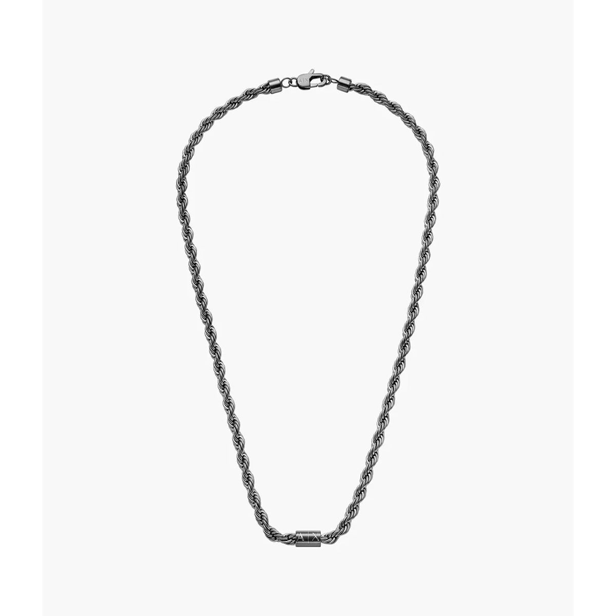 Gunmetal stainless steel chain necklace shown straight with lobster clasp