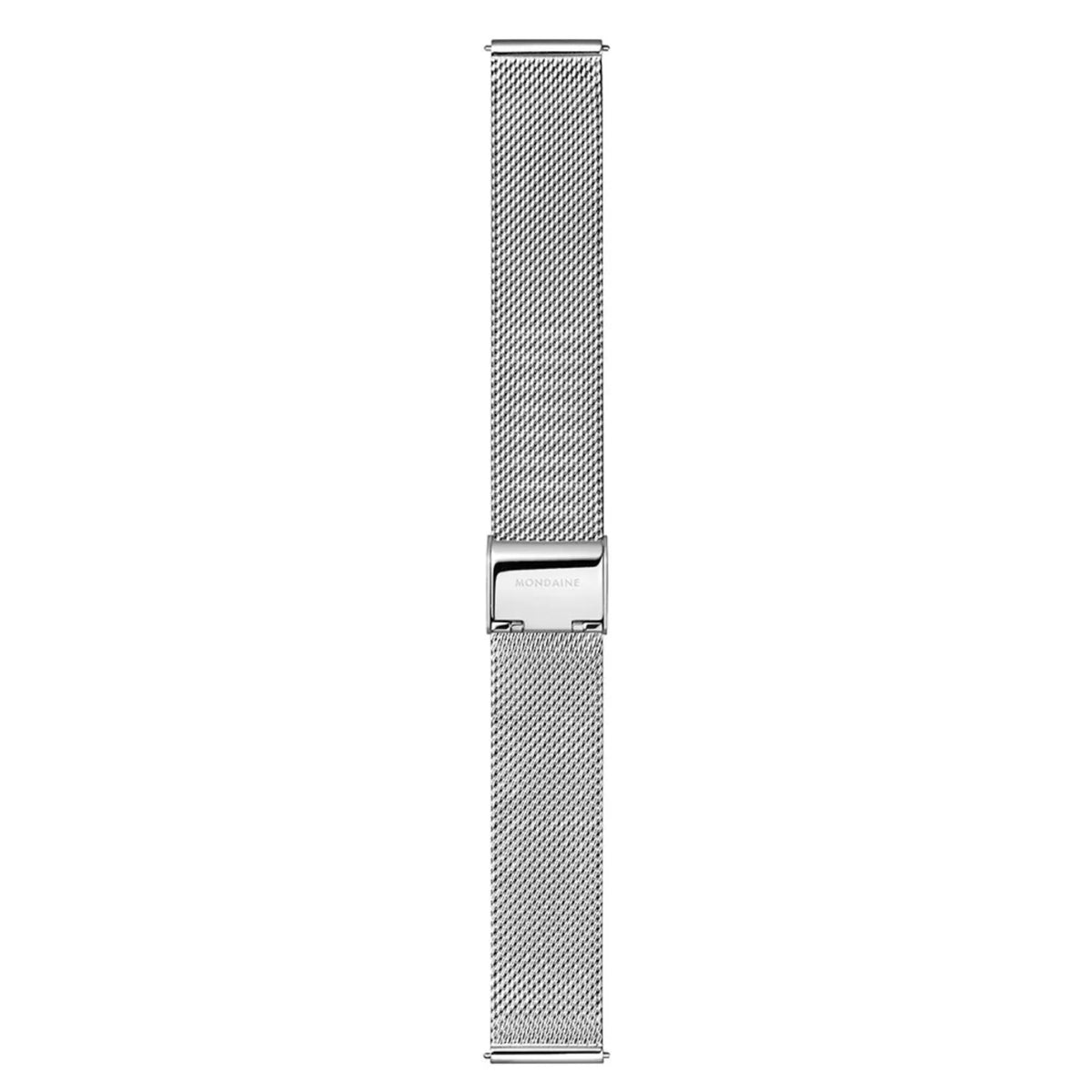 Stainless steel mesh watch strap with folding buckle clasp, silver tone
