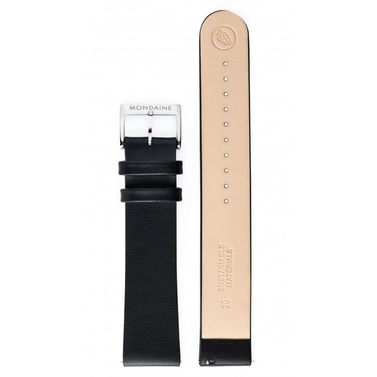 Mondaine Black Vegan Grape Leather Watch Strap FG3120.20Q.XL