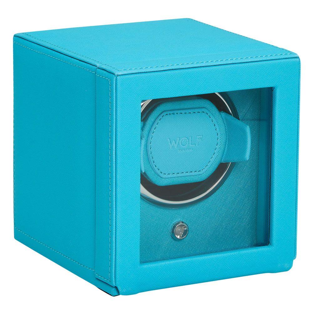 Turquoise WOLF Cub single watch winder with cover, front window