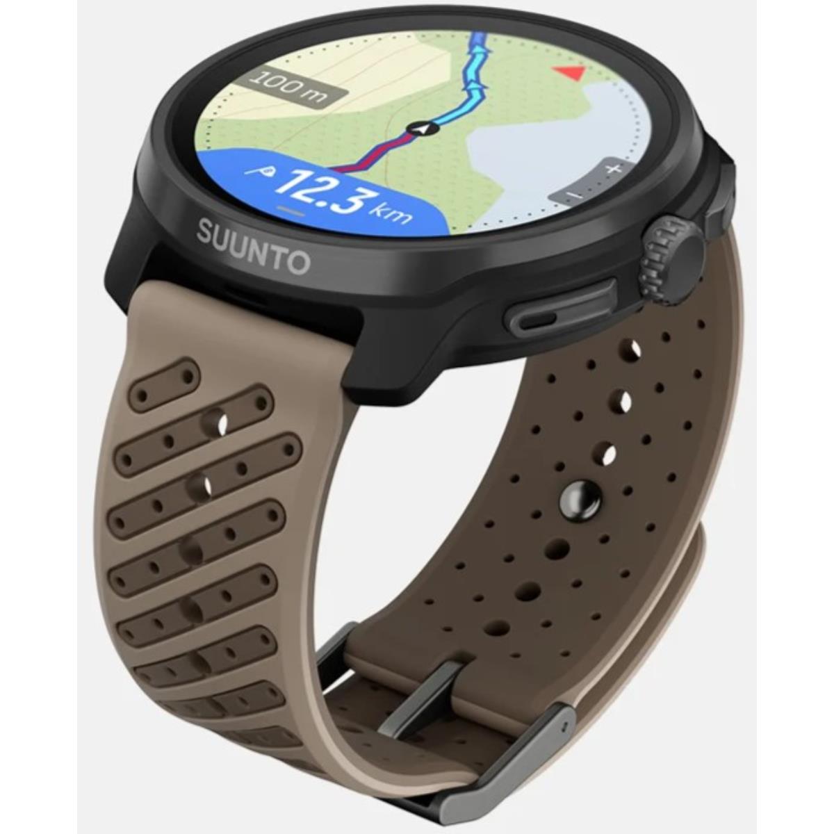 Suunto Race 2 SS051203000 titanium trail fitness watch elevated perspective showcasing full colour GPS navigation map display