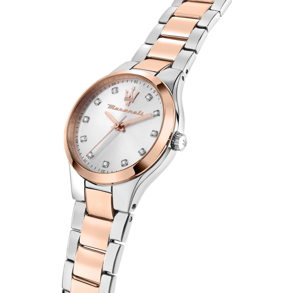 Maserati quartz wristwatch with rose-gold and steel bracelet, mother-of-pearl dial
