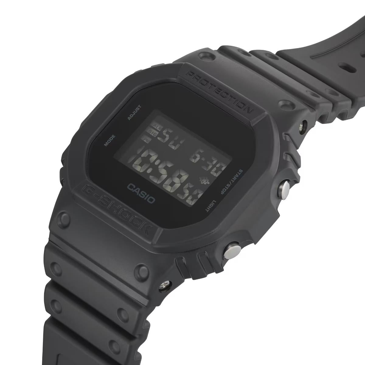 Casio G-Shock 5600 Series DW-5600UBB-1ER top-down angled view on white background