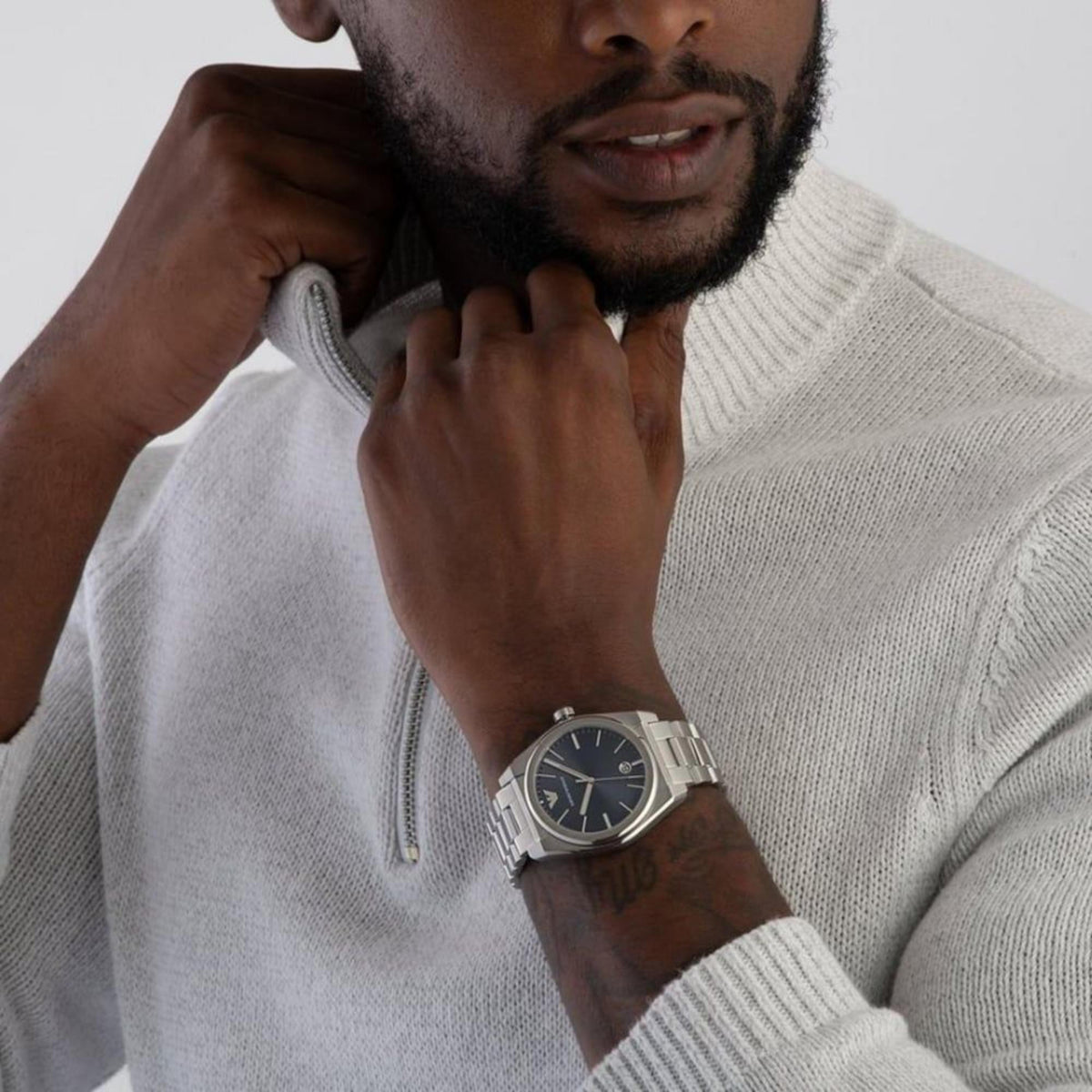Emporio Armani Federico AR11620 lifestyle view of model wearing mens watch on wrist