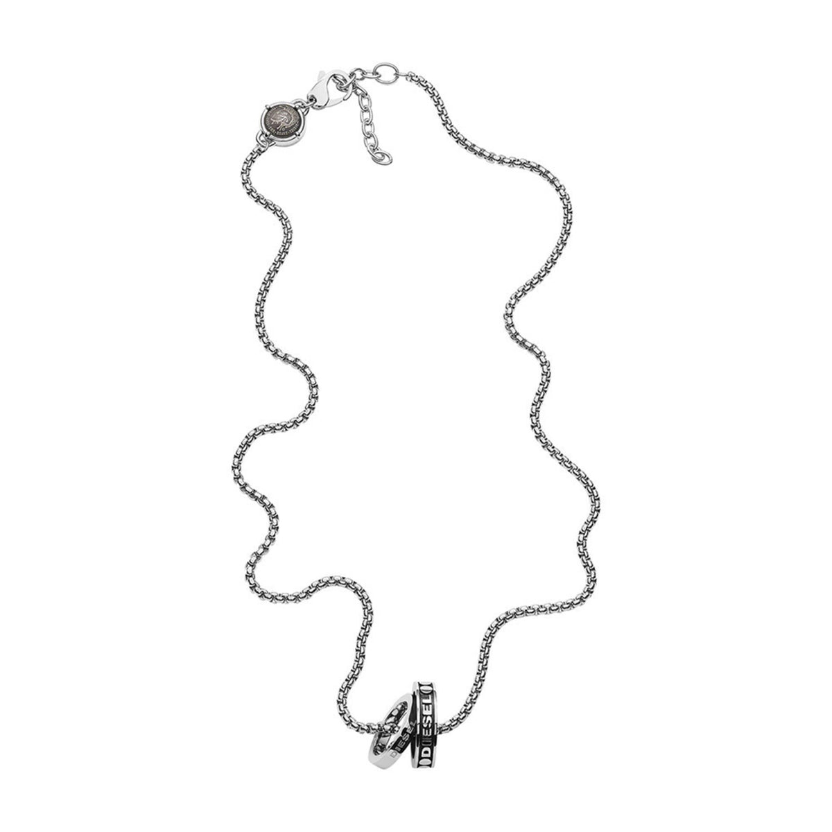 Diesel DX1168040 double ring pendant and coin clasp detail