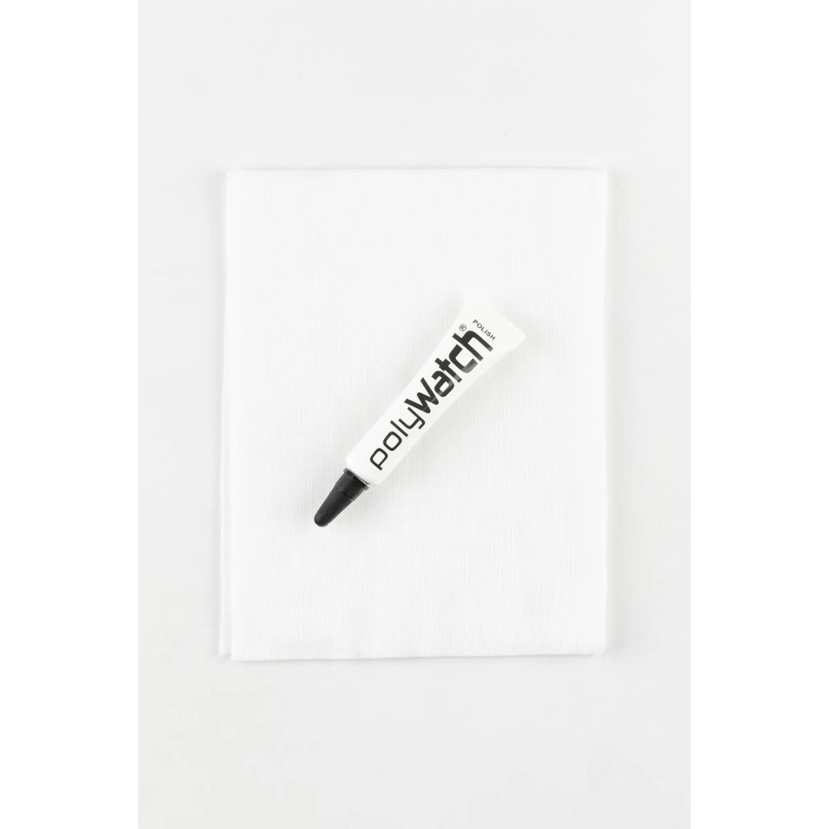 Plastic polish applicator stick with black tip and polylWatch label