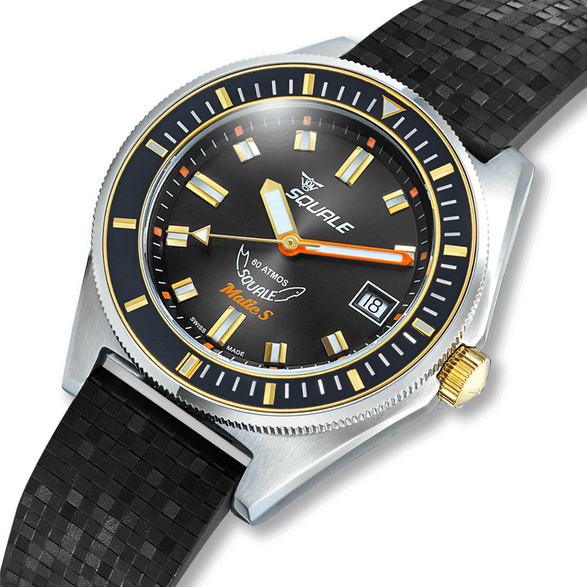 Squale Matic S Black Dial Mosaic Rubber Men's Watch MATICGBKBK.MRBK