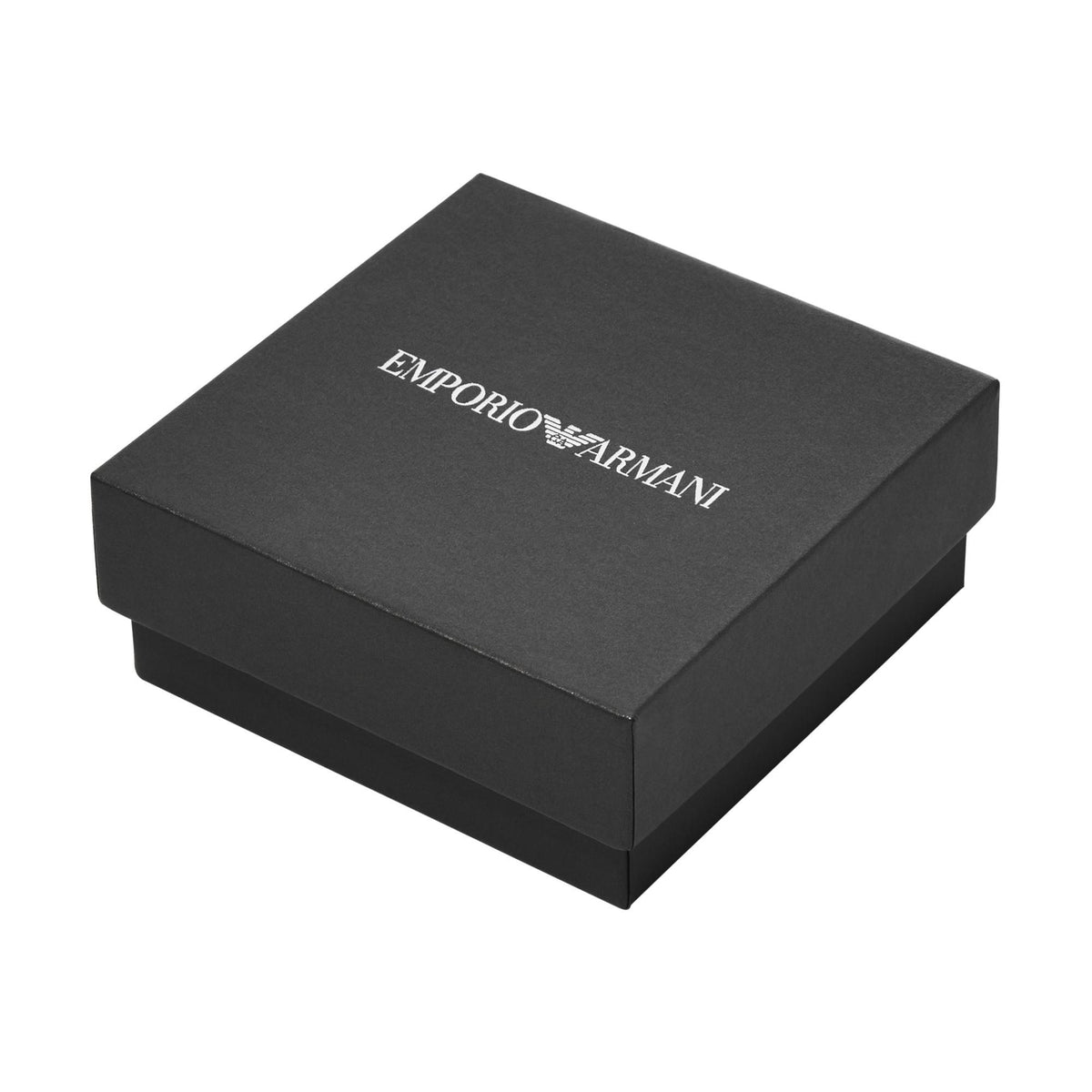 Black Emporio Armani jewelry box with embossed logo text