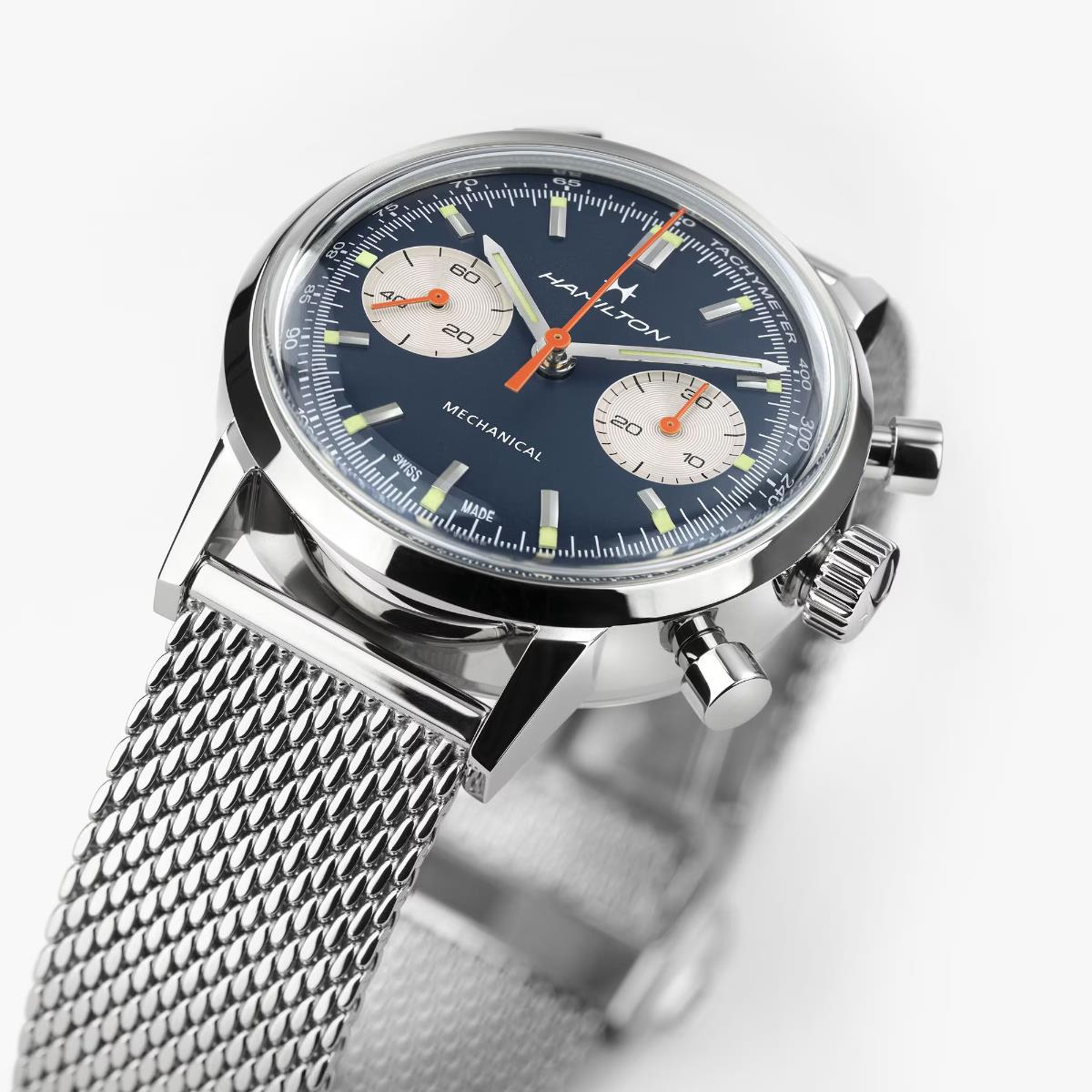 Hamilton American Classic H38429541 polished stainless steel case  with a mesh bracelet with a mesh bracelet