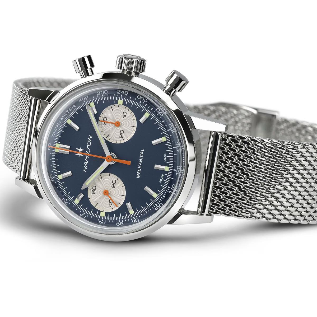 Hamilton American Classic H38429541 polished stainless steel case with a mesh bracelet