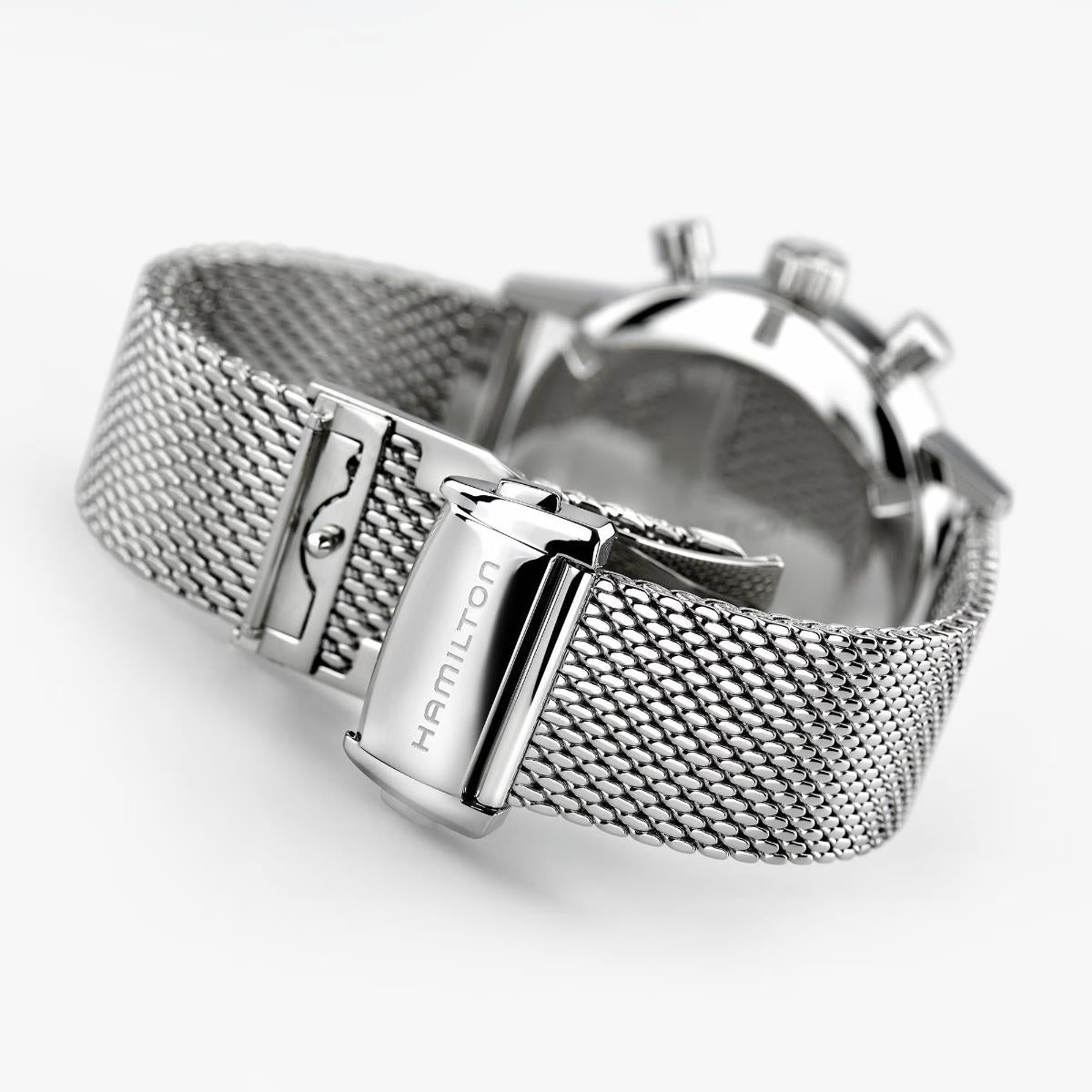 Stainless steel mesh bracelet and clasp of a Hamilton watch