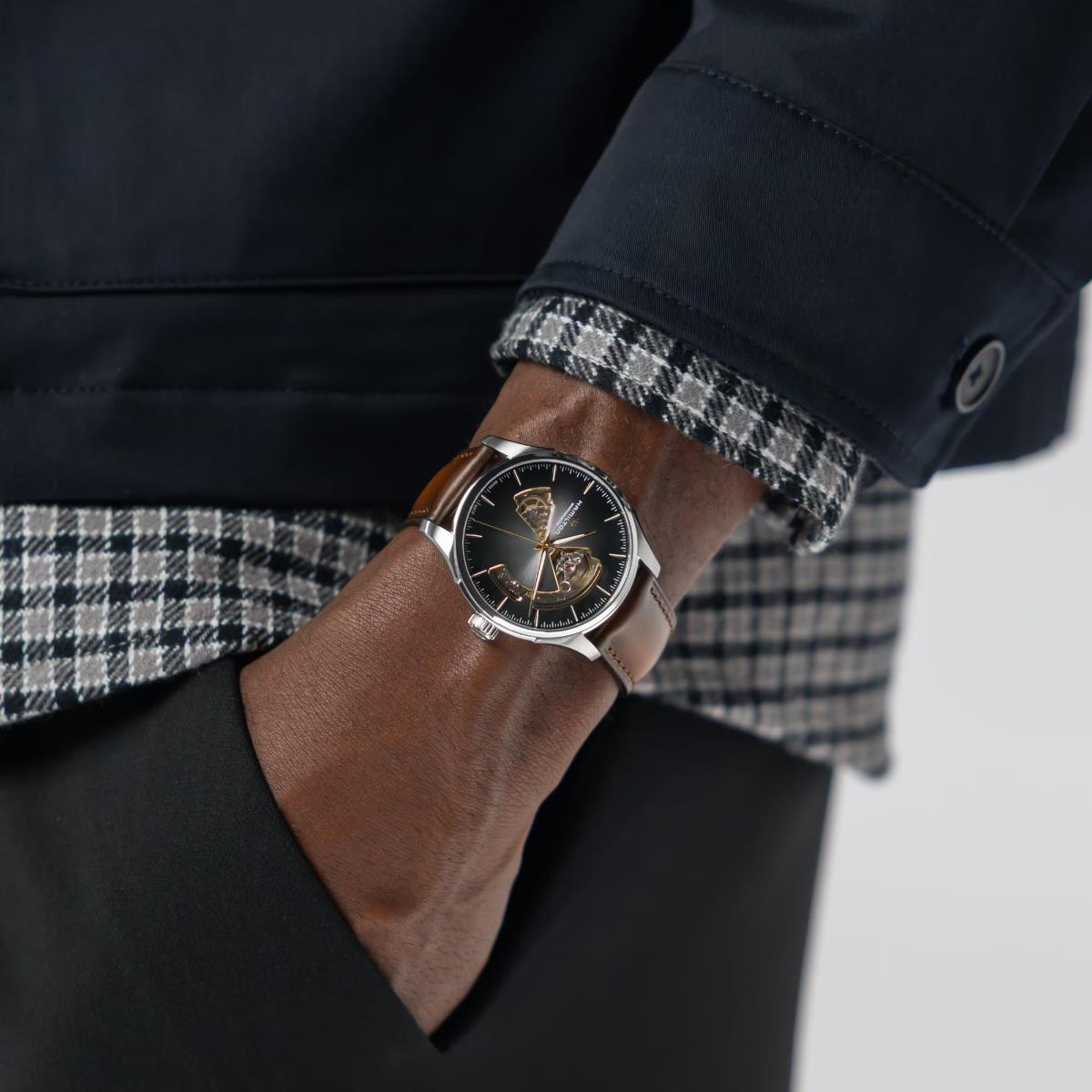 Hamilton Jazzmaster Open Heart leather H32675581 automatic watch on wrist