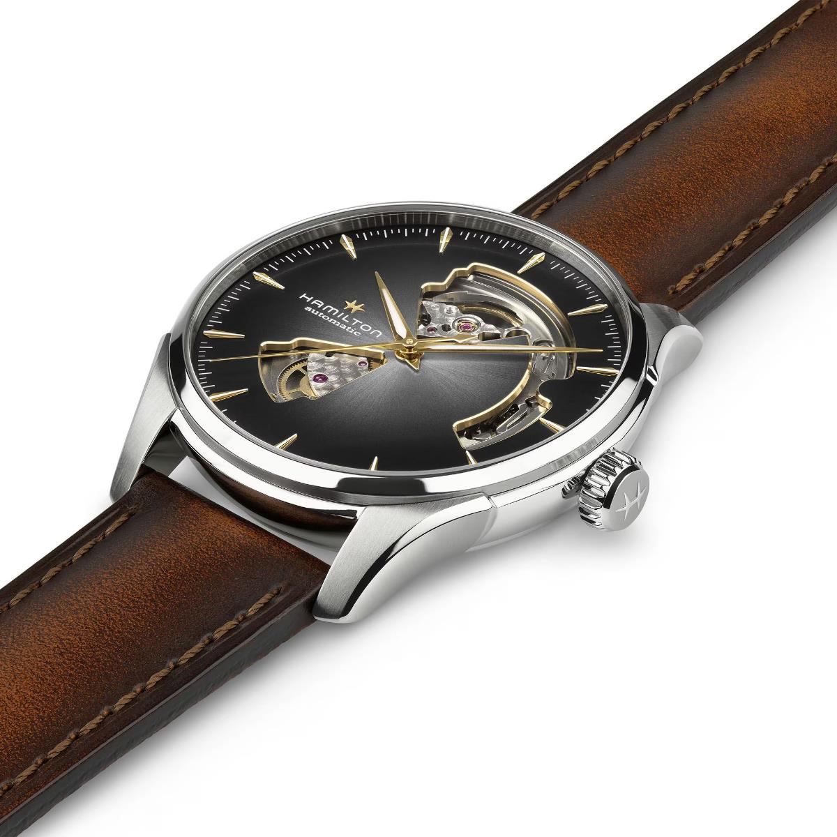 Hamilton H32675581 leather strap and pin buckle side view 