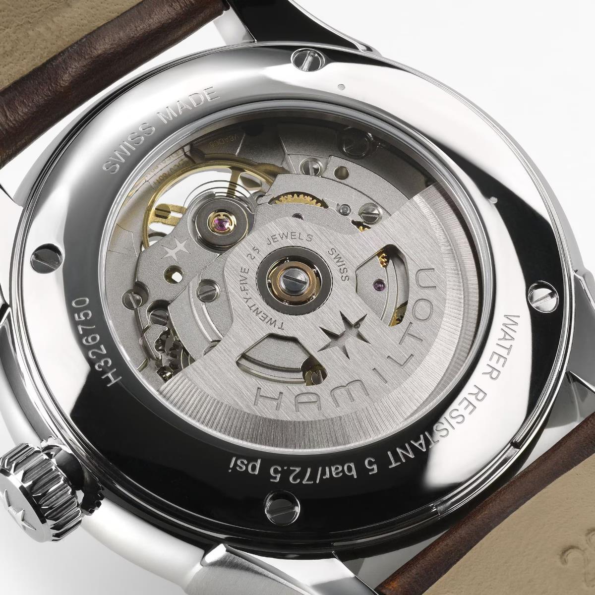 Hamilton Jazzmaster H32675581 see-through caseback with automatic movement detail  