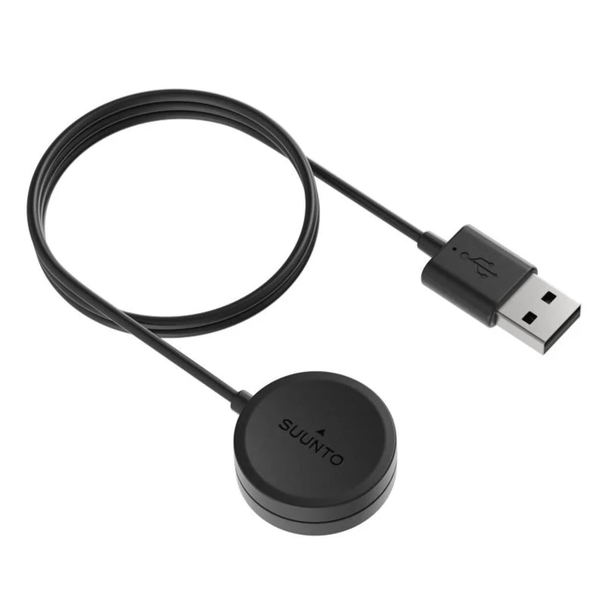 Suunto Magnetic USB Charging Cable SS050839000 angled perspective showing magnetic charging dock and USB connector