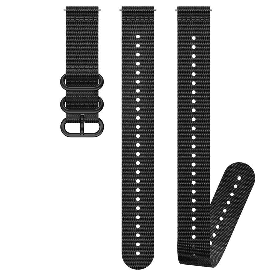 Suunto Eplore 1 SS051019000 flat lay view of black textile watch strap set showing buckle loops and quick-release spring bars