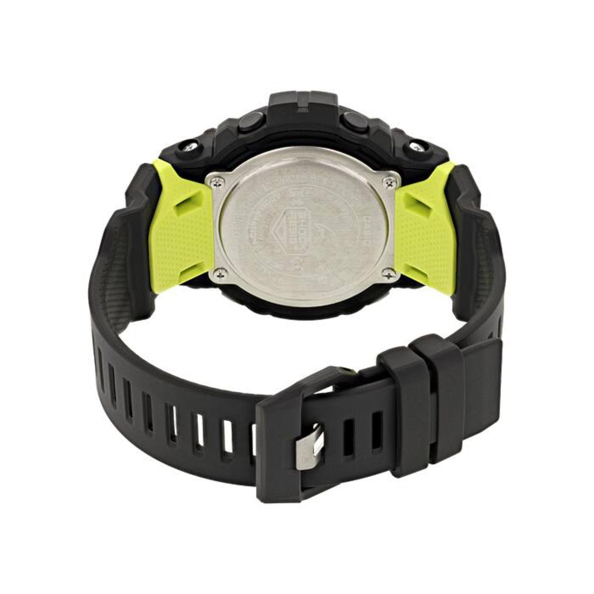 Back view of the Casio G-Squad GBD-800-8ER watch showing the stainless steel caseback, buckle, and resin strap