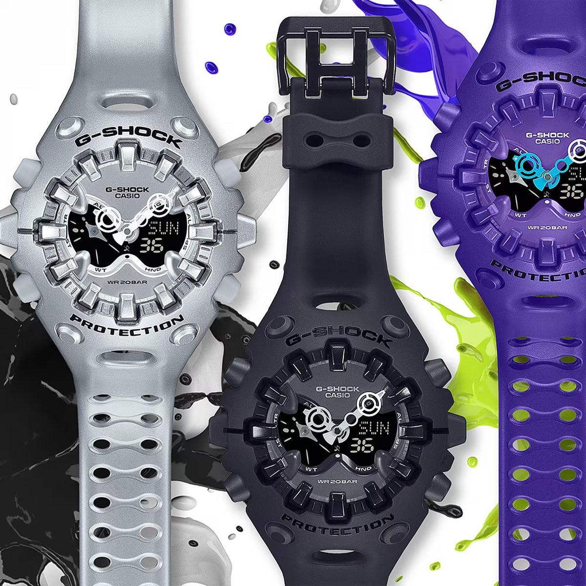 Men's G-Shock quartz watch with grey resin strap, round digital-analogue face