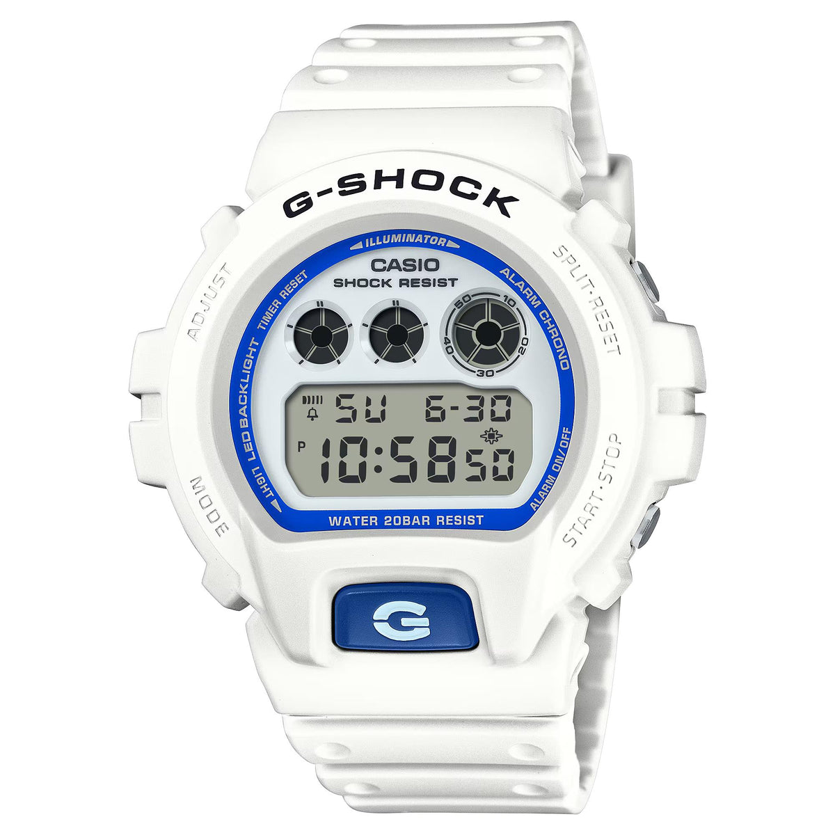 Casio G-Shock DW-6900HDS-7ER white resin case and classic three-button digital layout