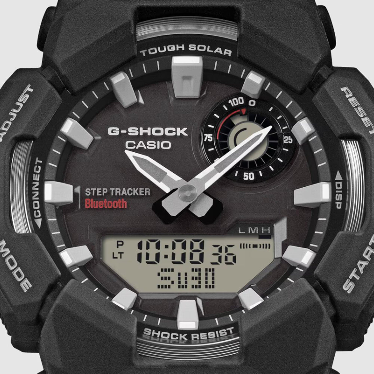 Casio G-Shock GA-B010-1AER digital display and hands close up