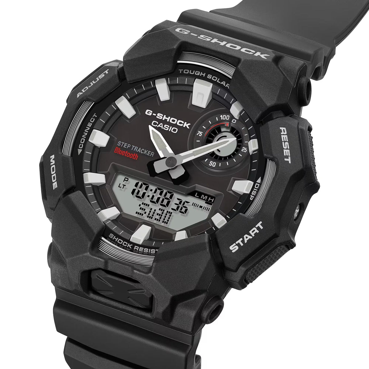 Casio G-Shock GA-B010-1AER matte black resin strap and angled profile view