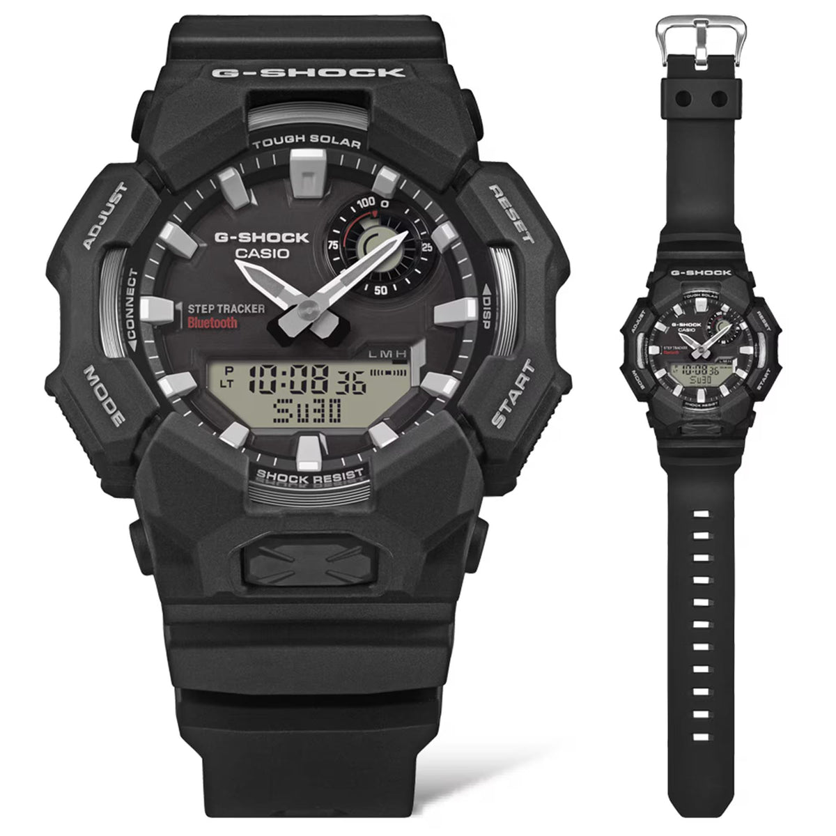 Casio G-Shock GA-B010-1AER full length black resin strap layout view