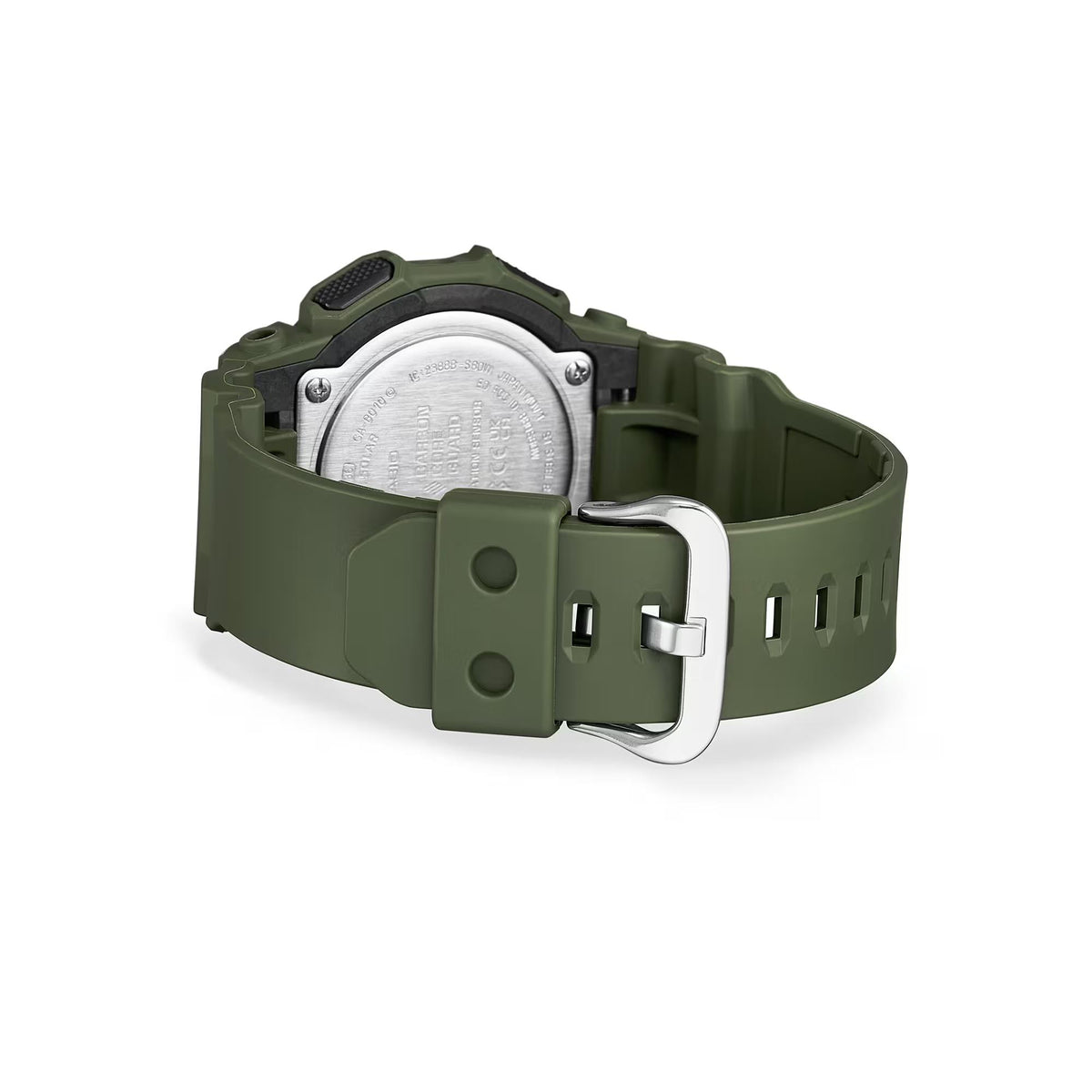 Green resin strap men's rugged wristwatch with round case and metal buckle