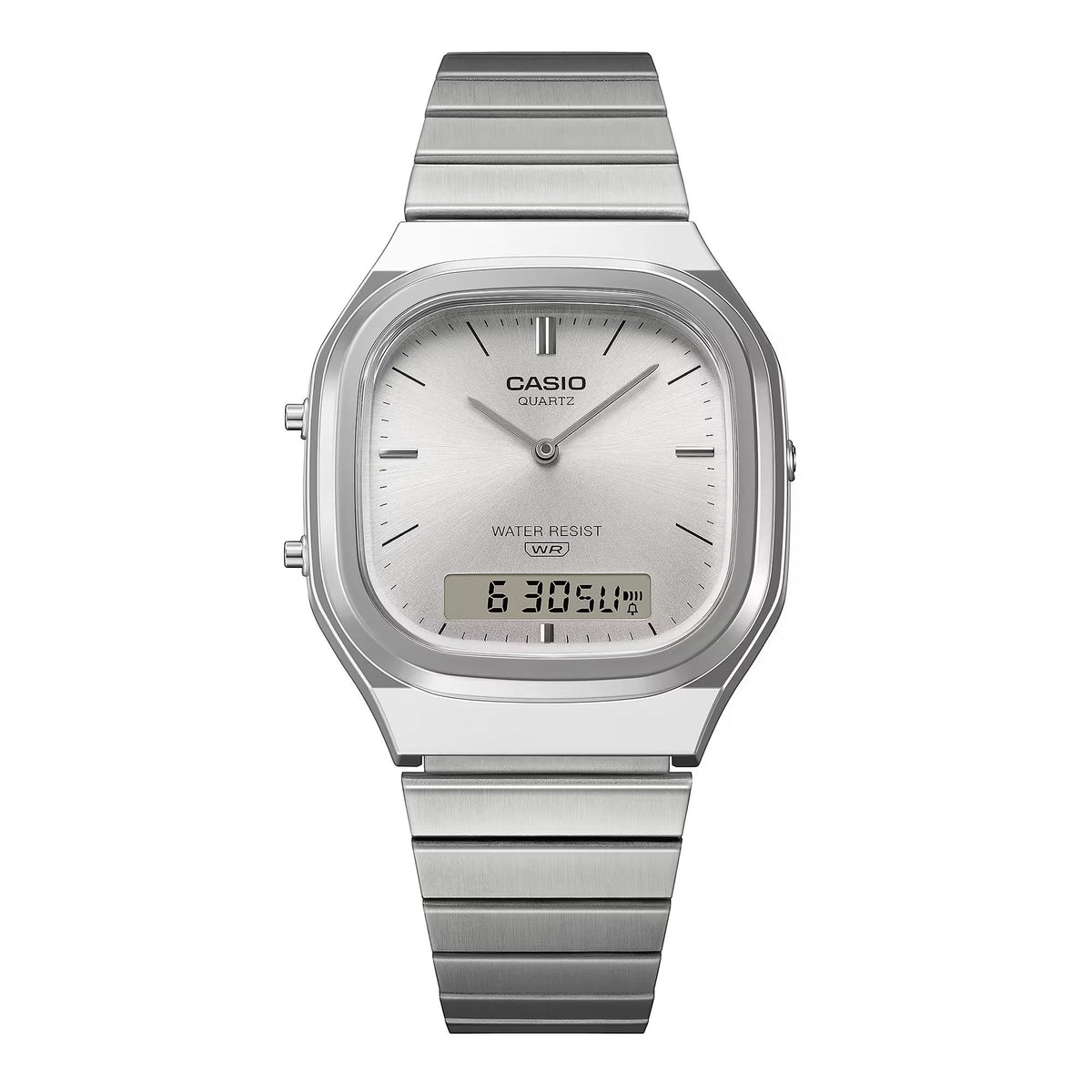 Casio Vintage Quartz Silver Digi-Analogue Steel Strap Watch AQ-240E-7AEF