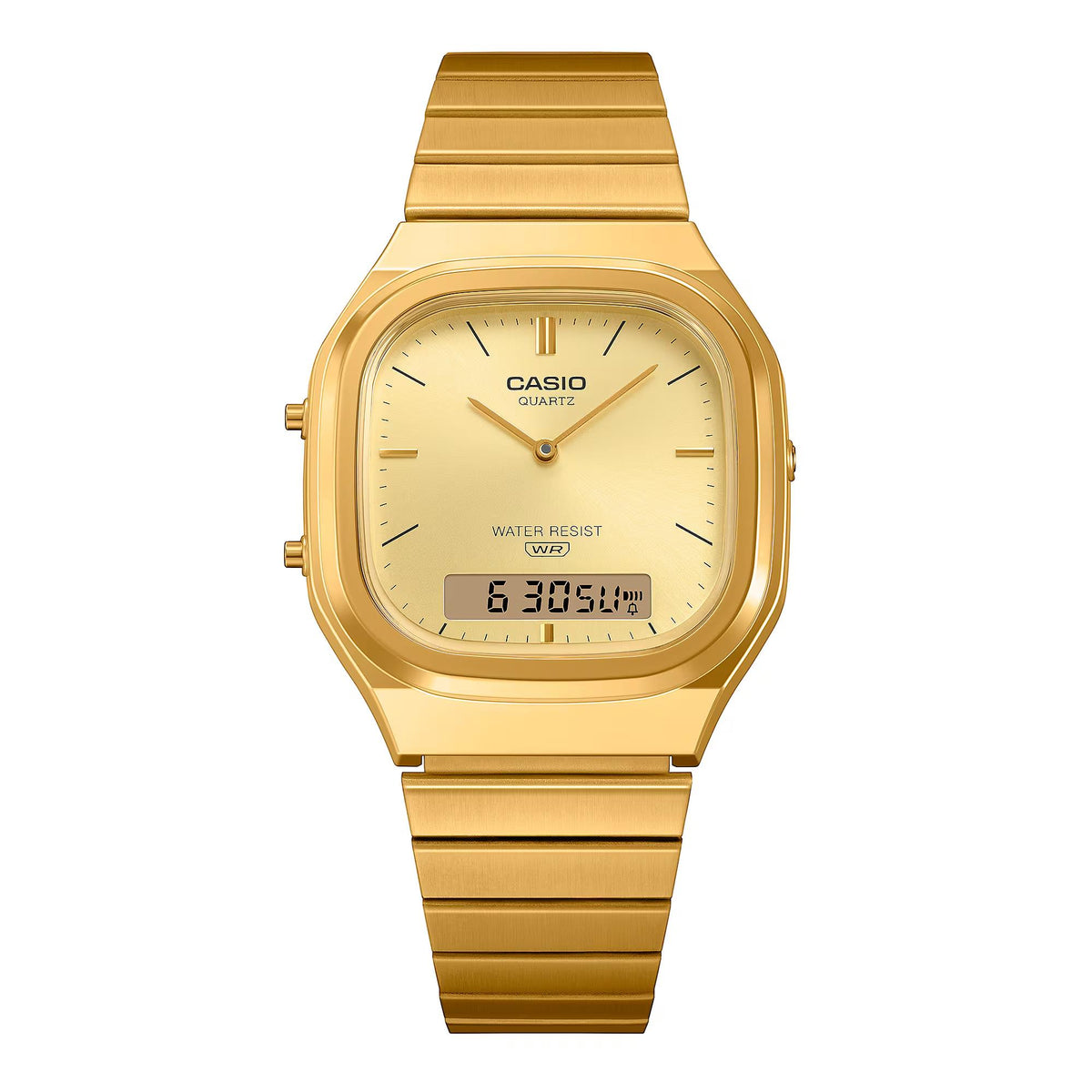 Casio Vintage AQ-240EG-9AEF gold dial straight front view