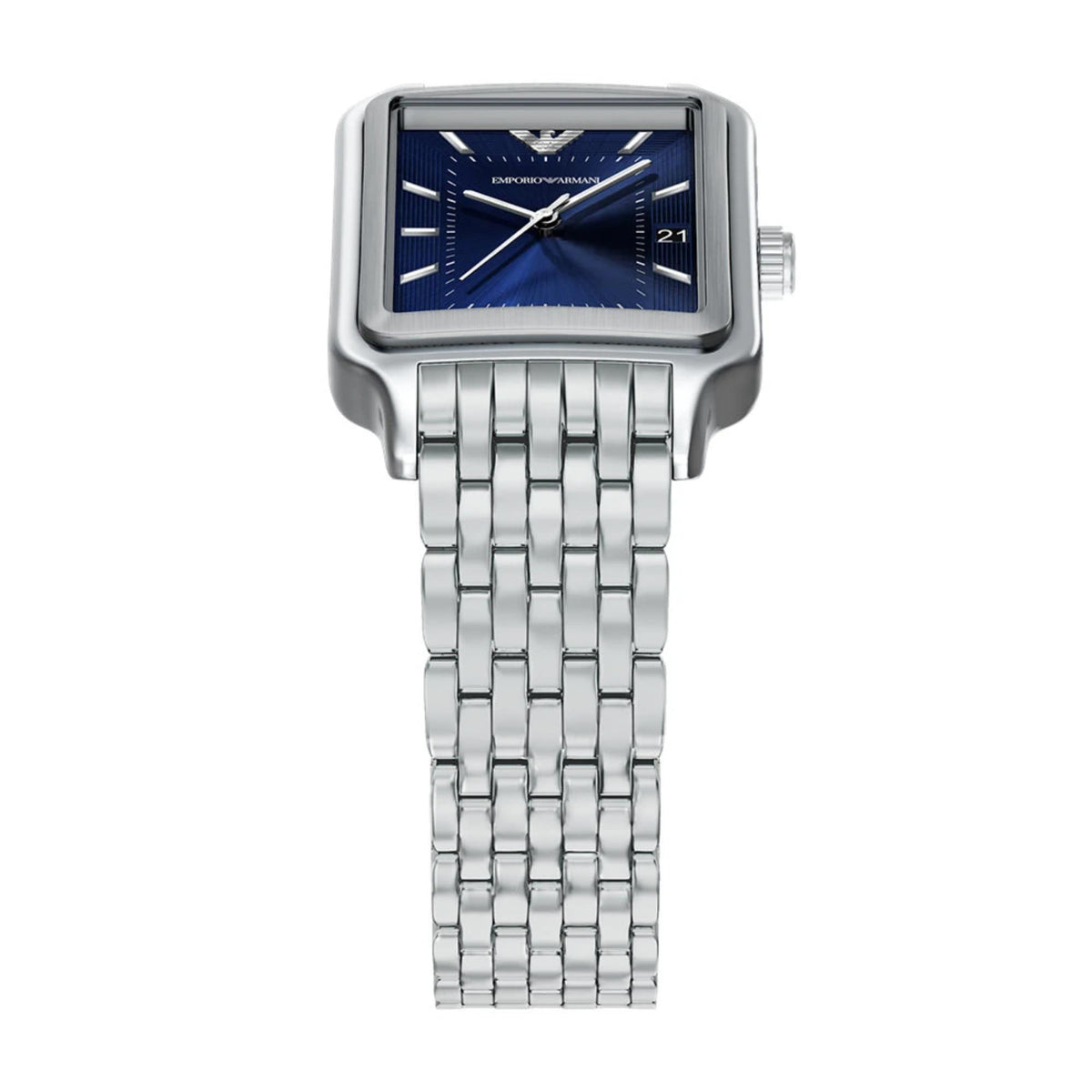 Emporio Armani Diego AR11754 top perspective of blue dial and multi-link bracelet