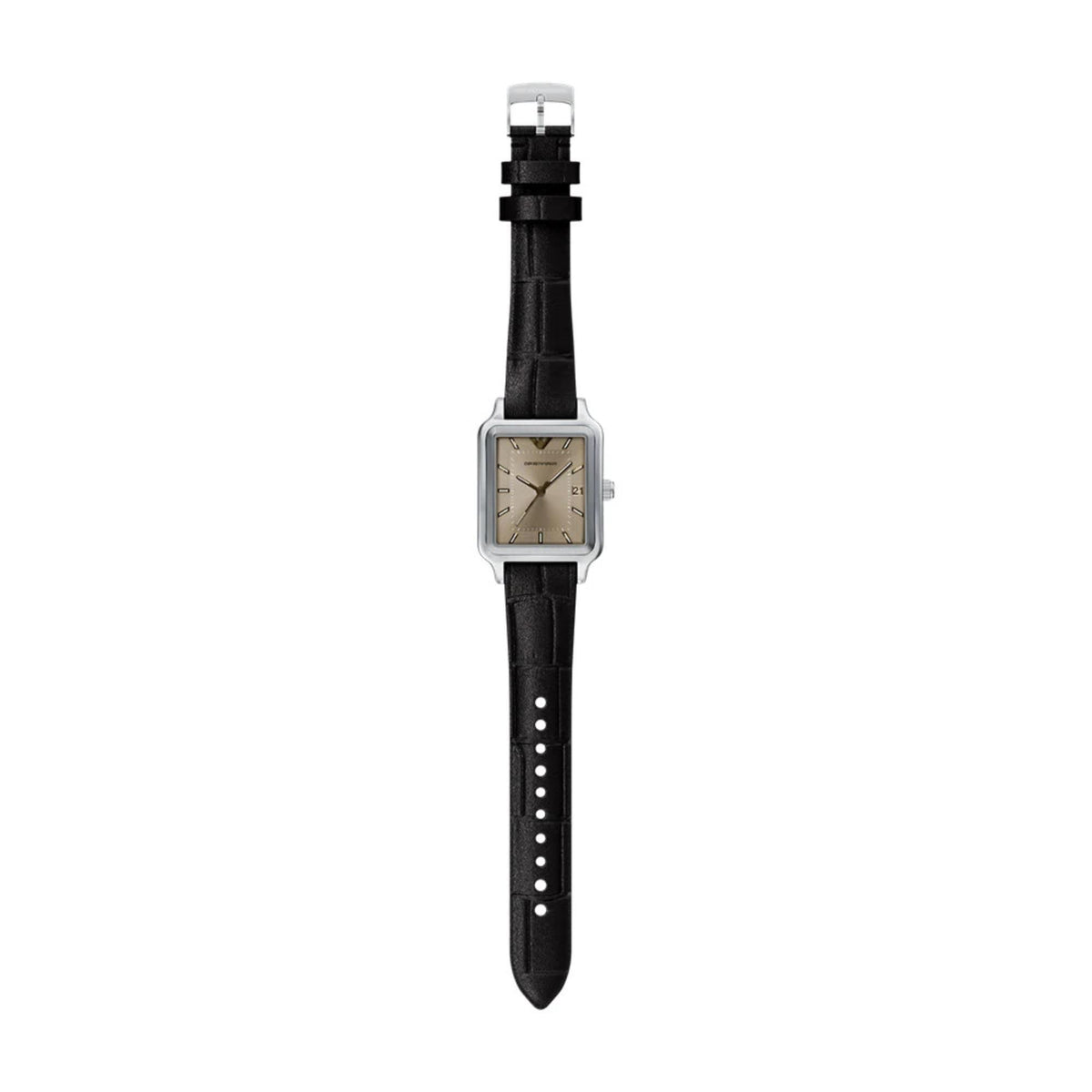 Emporio Armani Diego AR11756 full view showing complete leather strap and rectangular dial layout