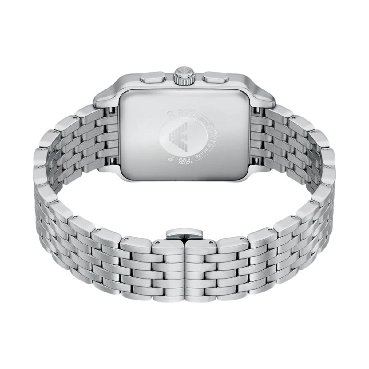 Rear view inside the loop of the Emporio Armani AR11751 watch showing the steel caseback