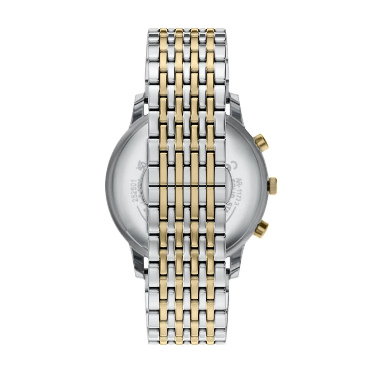 Emporio Armani Minimalist AR11773 two-tone gold and silver steel bracelet case back view