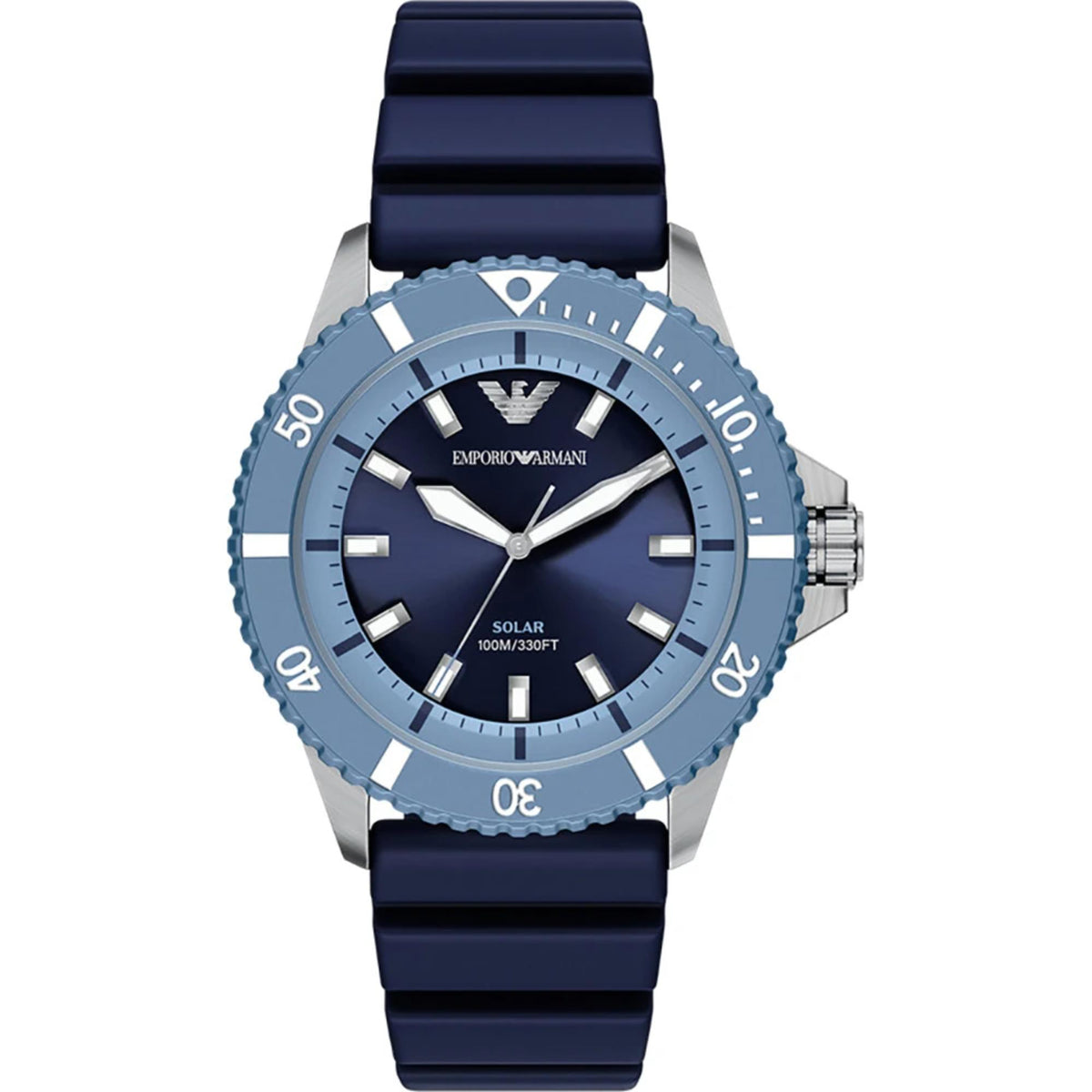 Emporio Armani World Explorer 42mm Blue Dial Silicone Mens Quartz Watch AR11785 front view