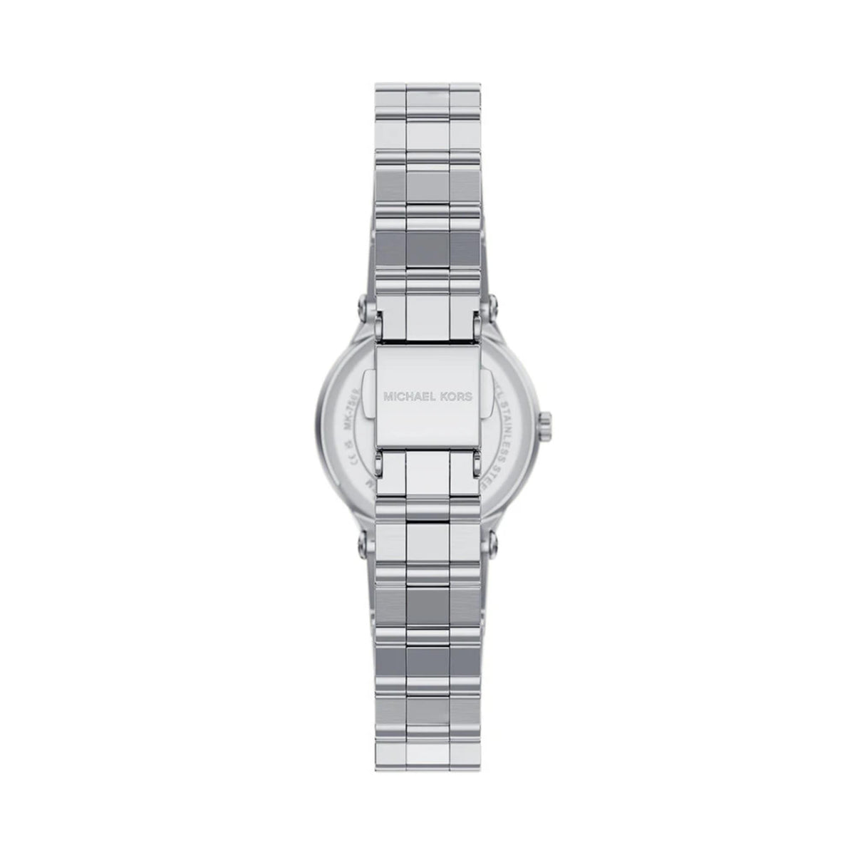 Reverse view stainless steel ladies quartz watch with bracelet and case back
