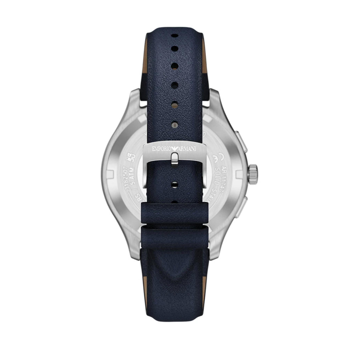 Emporio Armani Dario AR11747 dark blue leather strap and silver buckle detail