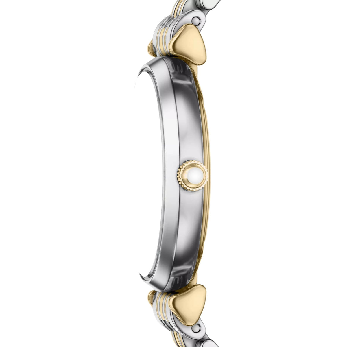 Emporio Armani Gianni T-Bar AR11769 side profile view featuring slim steel case and stone-set crown