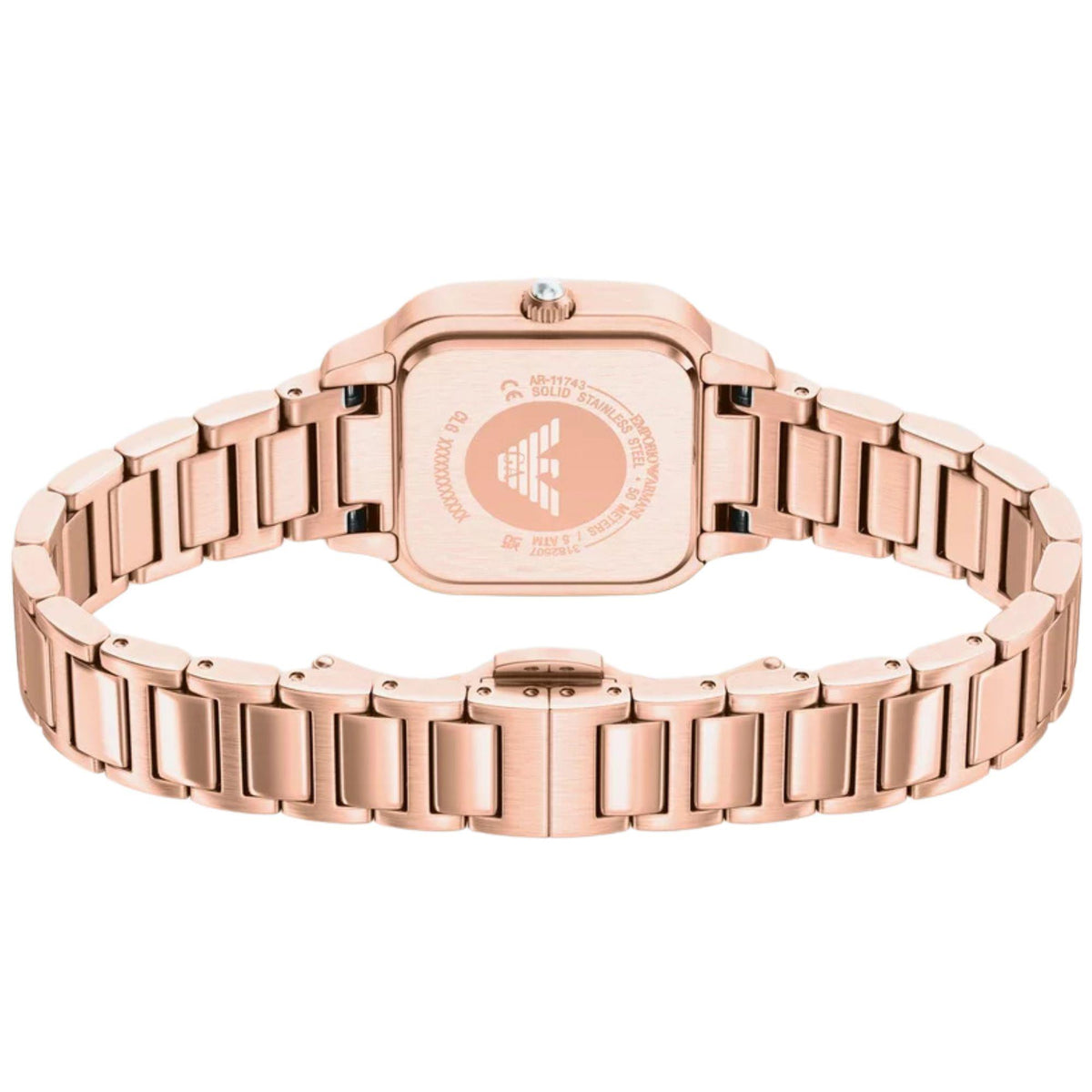Ladies rose-gold tone bracelet watch with engraved caseback