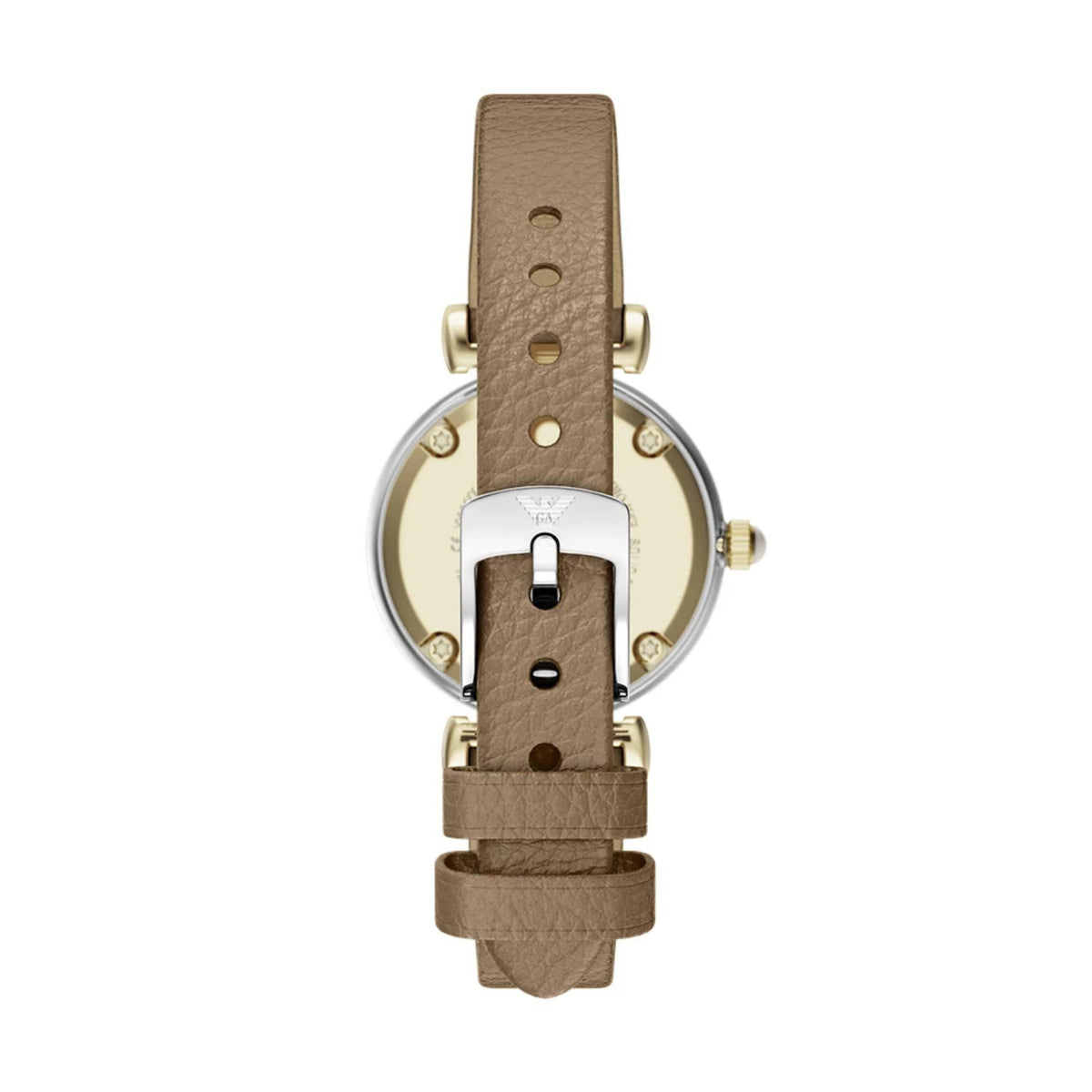Emporio Armani Gianni T-Bar AR11770 silver buckle and leather strap view